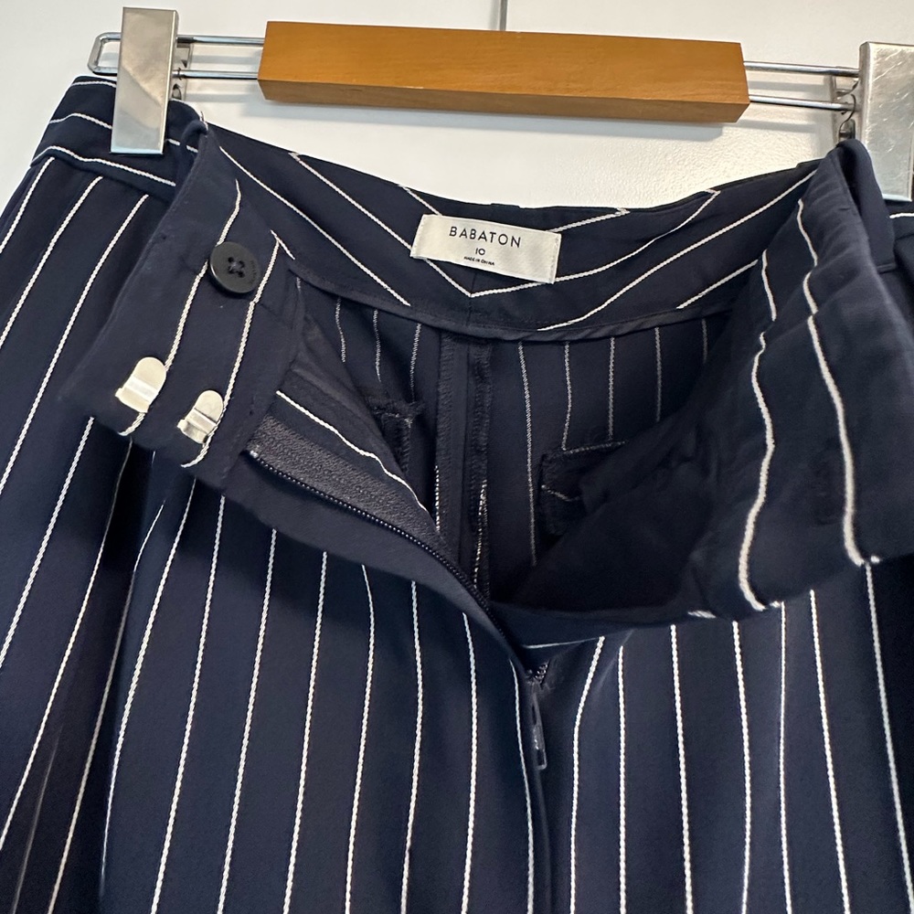 Babaton size 10 navy with white pin stripe trousers!